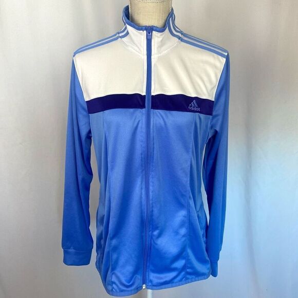 Adidas Vintage Track Jacket zip Women’s XL Blue White Lightweight Sporty Retro - Picture 1 of 11